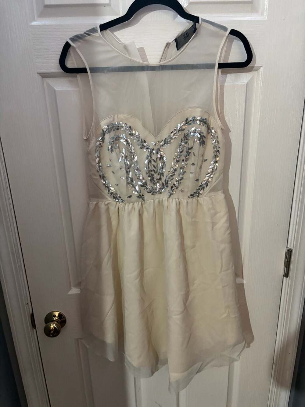 H&M Beaded Seeker Tulle Sleeveless Dress Beige Size 8